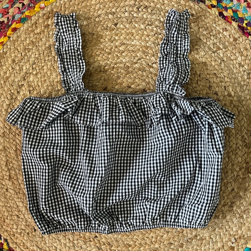 American Eagle Blue Ruffled Checkered Gingham Crop Top
Sz m